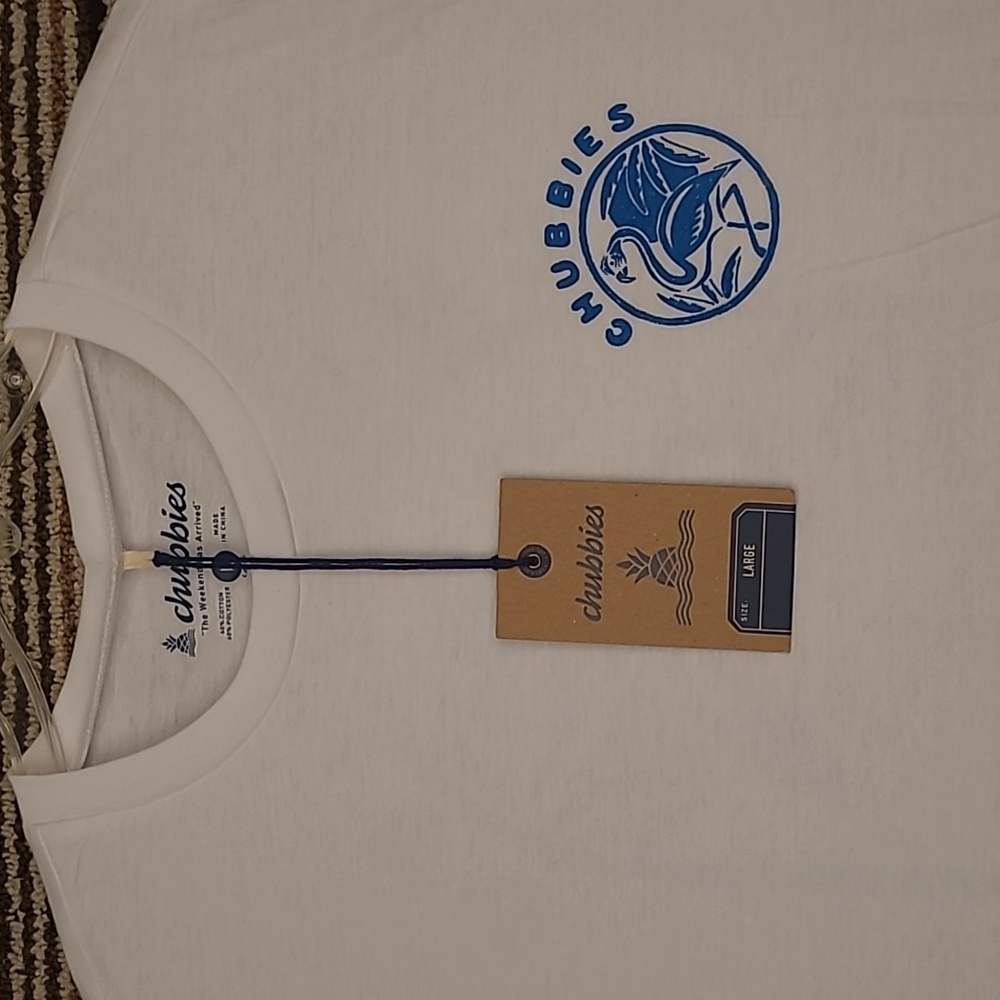 CHUBBIES‎ White Blue The Flamingo Shirt Large Short Sleeve Mens T Shirt NEW
